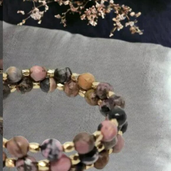 Pink, Brown & Gold Beaded Wire Wrap Bracelet - New - Handmade - Picture 2 of 2